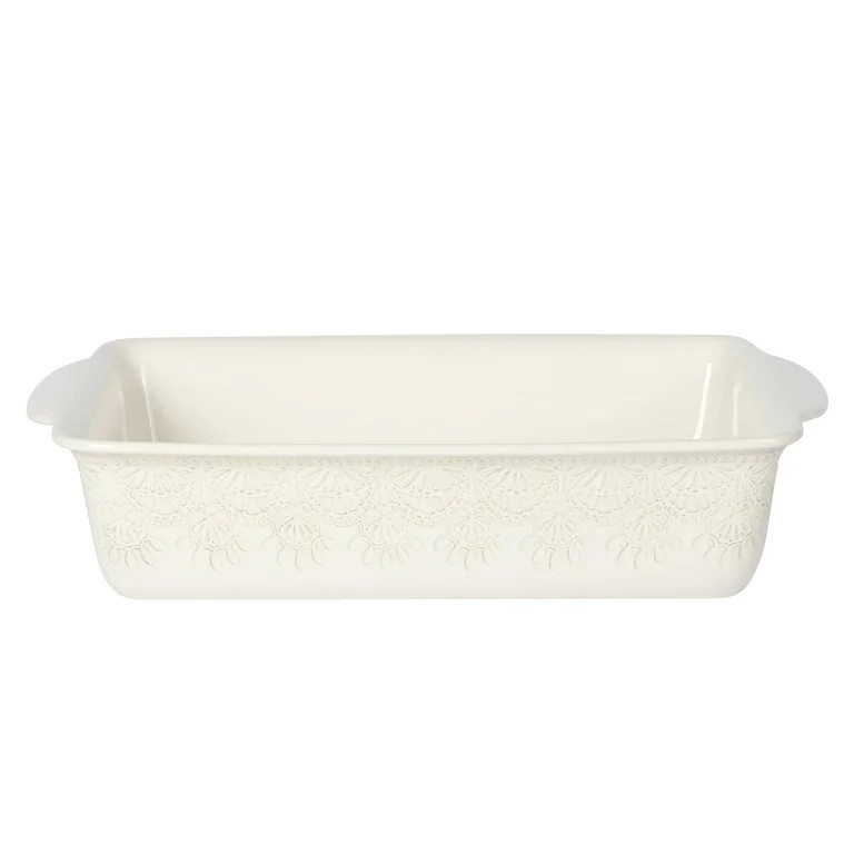 The Pioneer Woman 9" x 13" Vintage Lace Ceramic Casserole Baking Dish with Wood Lid, Linen | Walmart (US)