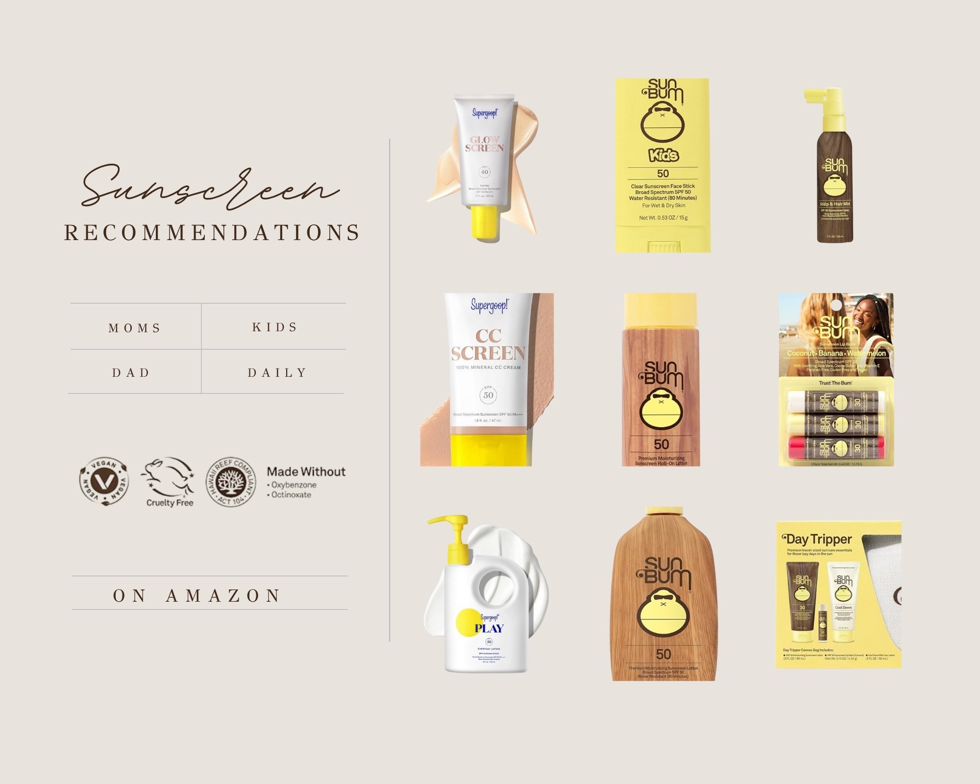 As a Florida mom, sunscreen is something we use every single day ☀️

You definitely don’t need to spend $100 on sunscreen, but I do think it’s one of the most important choices we make for our families. Between beach days, sports, school drop-off, and just living in the sun — we go through a lot of it.

These are the ones I keep buying again and again for our family. They’re easy to apply, actually get used (which matters with kids), and everything here is available on Amazon.

For my face I love Supergoop, and for the rest of the family we use Sun Bum all the time. It’s been a great combo for everyday Florida life and beach days.

I linked everything here if you’re getting ready for spring break or stocking up for summer ☀️

@Supergoop! 

#LTKSeasonal #LTKTravel