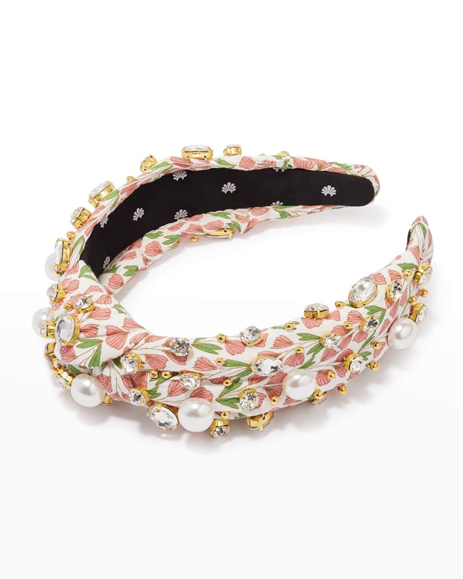 Lele Sadoughi Pearly & Crystal Embellished Knot Slim Headband | Neiman Marcus