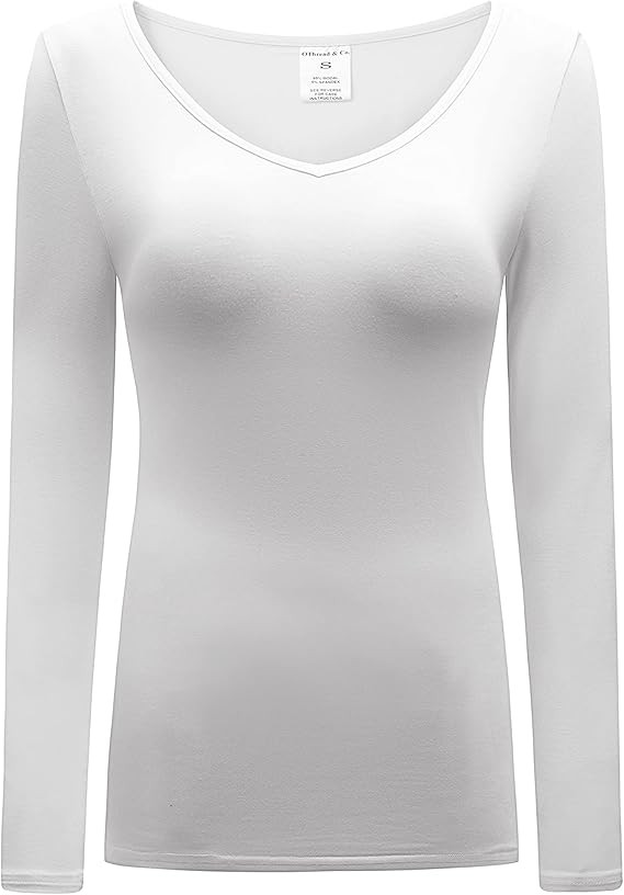 OThread & Co. Women's Long Sleeve T-Shirt V-Neck Basic Layer Stretchy Shirts | Amazon (US)