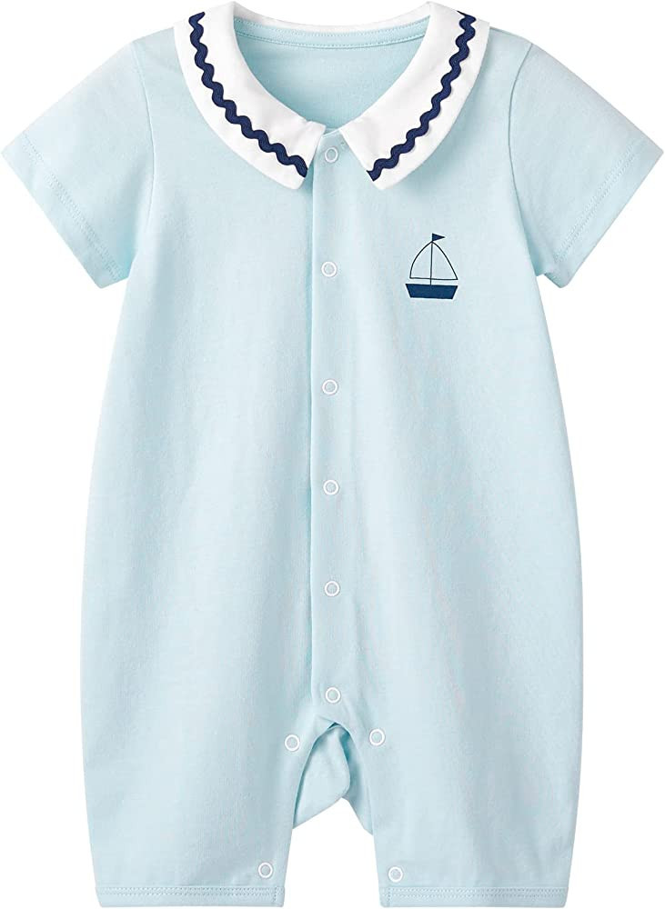 pureborn Baby Boys Girls Nautical Romper One-Piece Beach Outfit Summer Clothes 0-24 Months | Amazon (US)