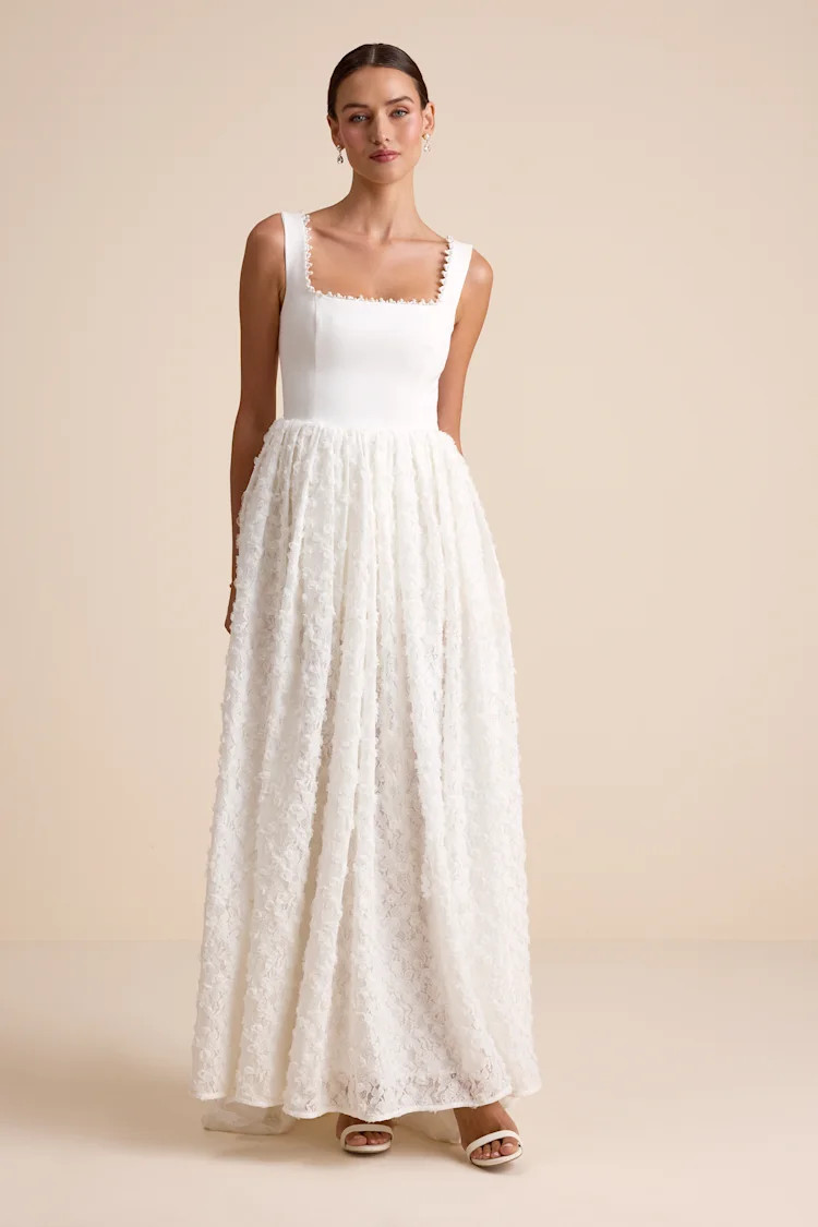Ellsworth Ivory Mixed-Media Pearl A-Line Maxi Dress | Lulus