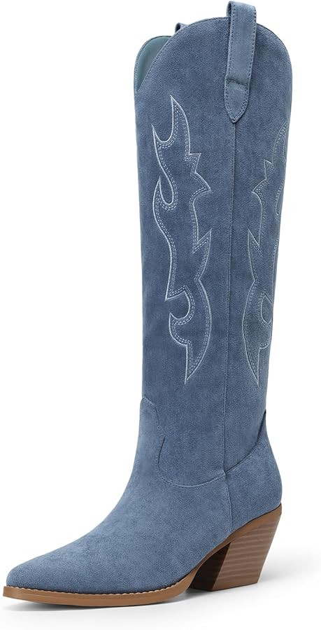 DREAM PAIRS Cowgirl Boots Women Knee High Cowboy Boots Pointed Toe Chunky Block Heel Suede Tall W... | Amazon (US)