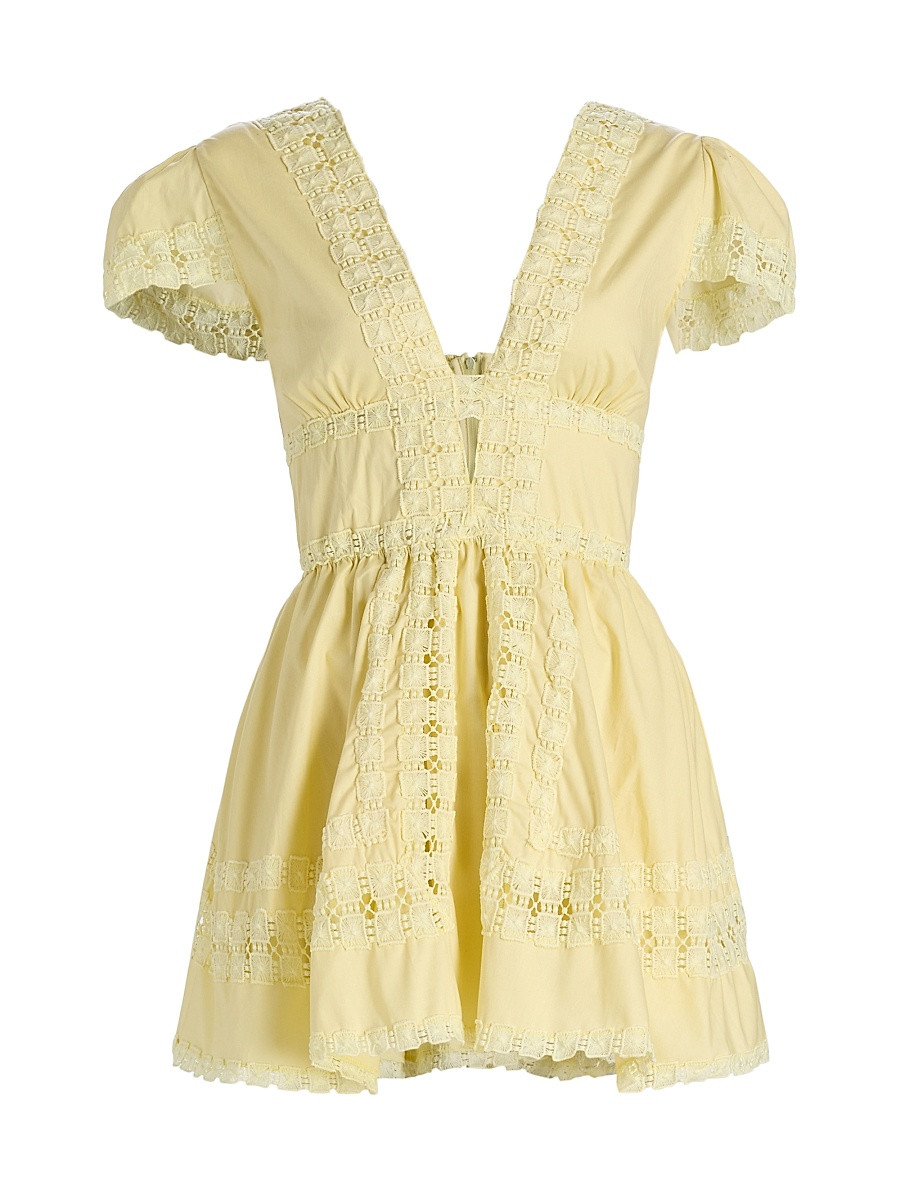 Women's Piper Lace-Trimmed Cotton Minidress - Honeycomb - Size Large | Saks Fifth Avenue