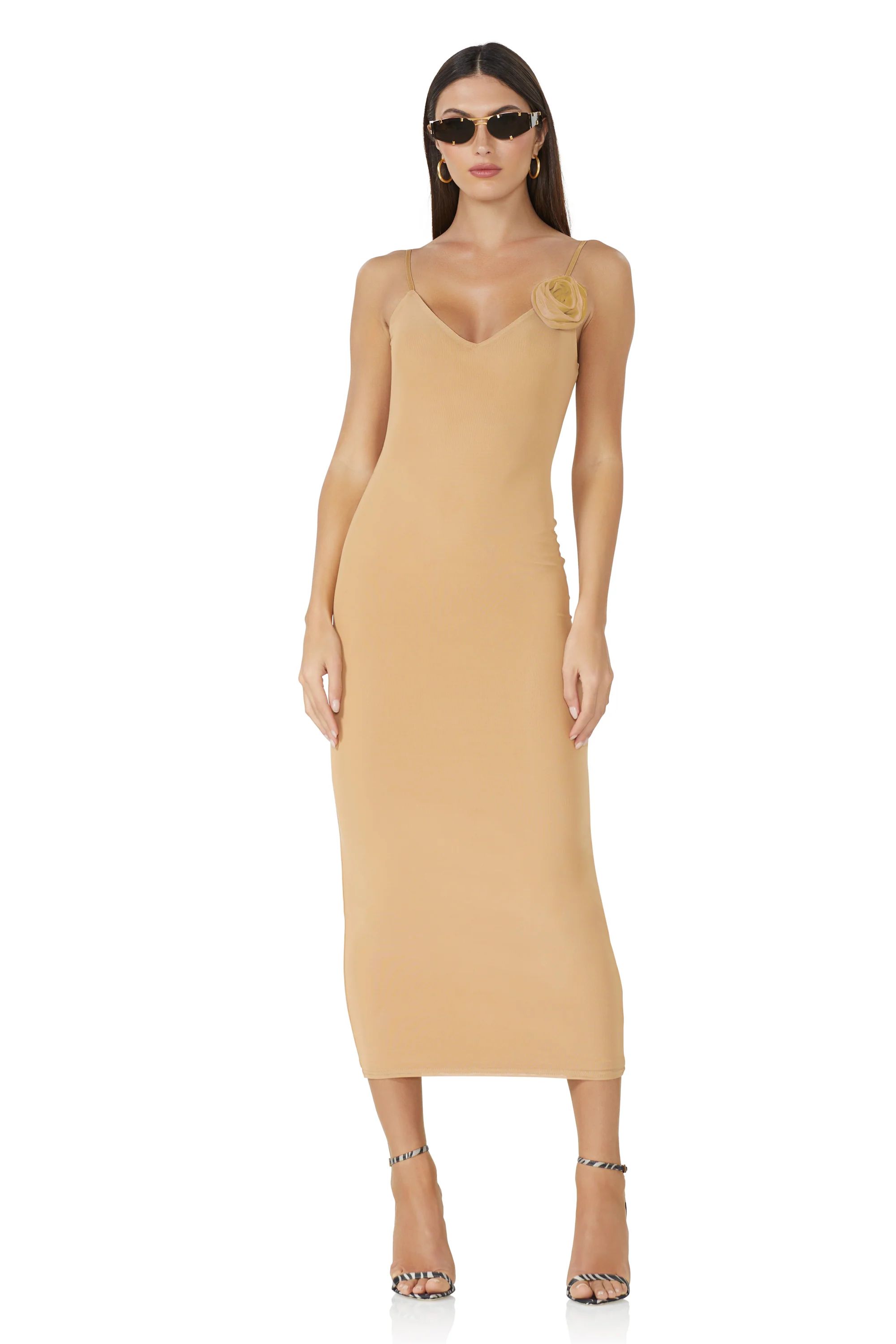 Amina Rosette Mesh Dress - Nude | ShopAFRM