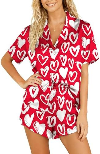 Valentines Pajamas Sets for Women Pjs Short Sleeve Top and Shorts Loungewear 2 Pcs Set Button Dow... | Amazon (US)