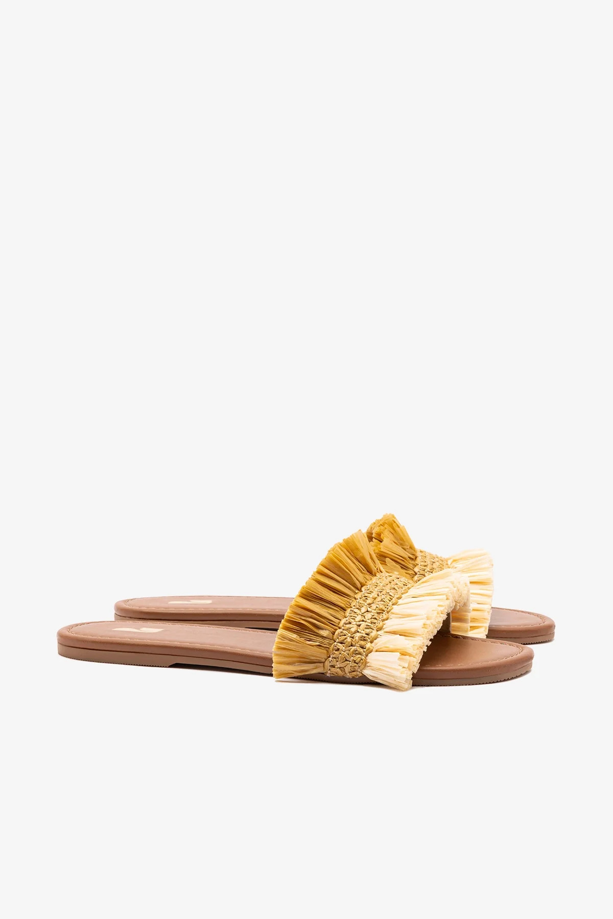 Bahia Fringe Flat In Beige And Peanut Raffia | Larroude