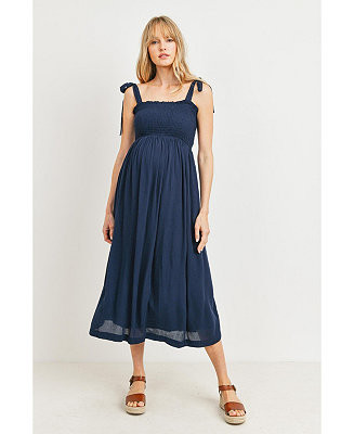 Hello Miz Maternity Smocked Tie-Shoulder Midi Dress - Macy's | Macy's
