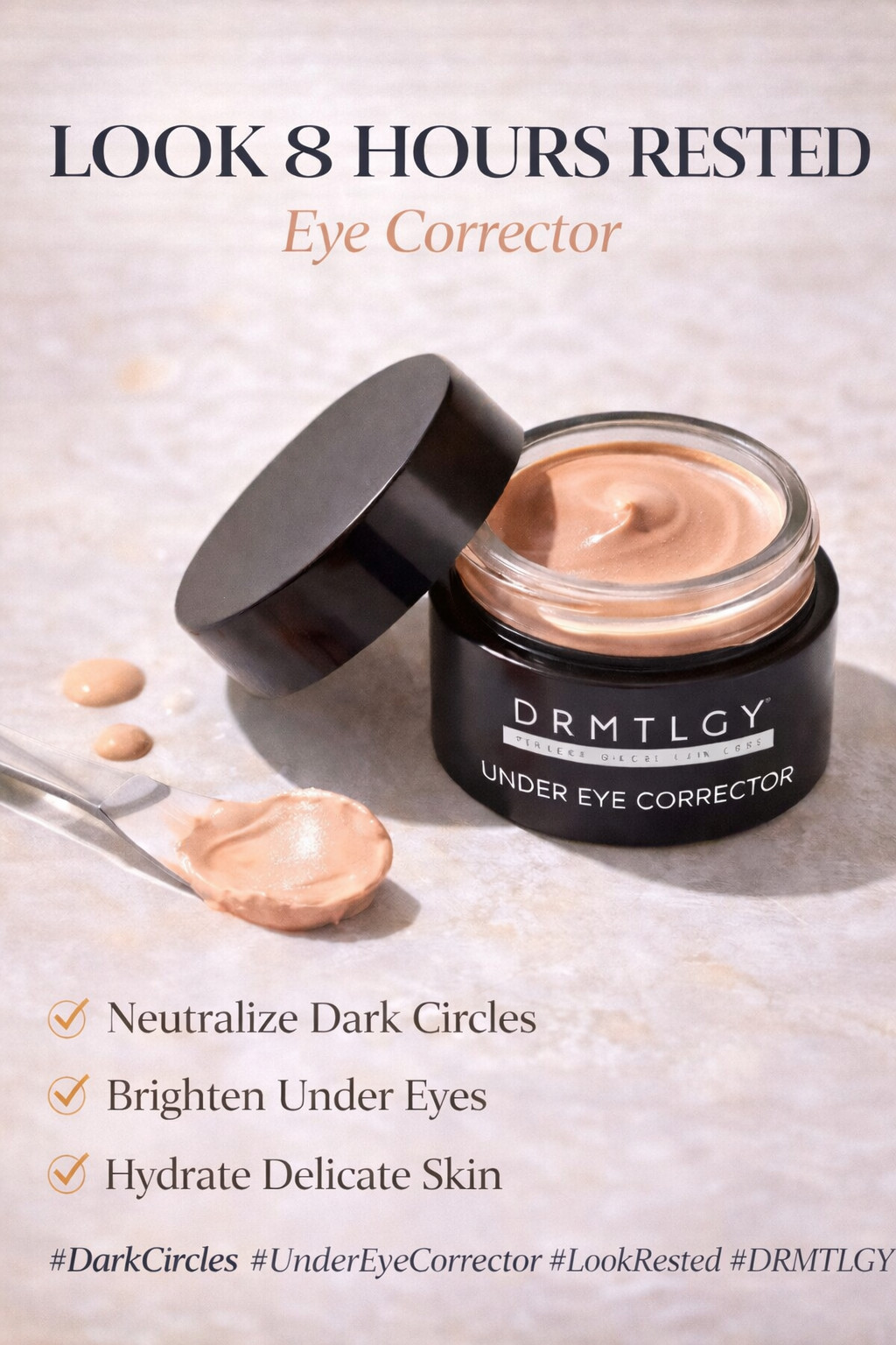 The DRMTLGY Under Eye Color Corrector helps neutralize dark circles and brighten tired under-eyes instantly. The peach-tone formula cancels discoloration while hydrating delicate skin for a smoother, refreshed look. Perfect for busy mornings and natural everyday makeup.

#DarkCircles #UnderEyeCorrector #LookRested #BrightEyes #MakeupHack #BeautyRoutine #NoMakeupMakeup #EyeBrightening #DRMTLGY #SkincareMakeup 

 #LTKselfcare #LTKBeauty