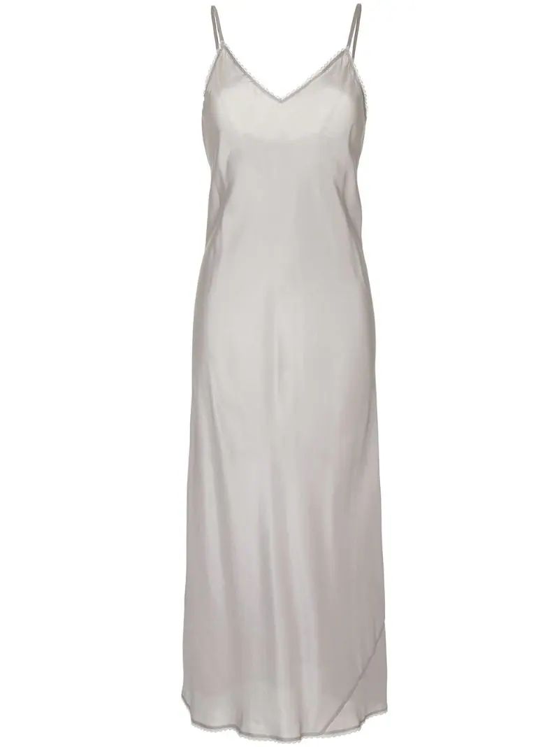 Lee Mathews - V-neck slip dress with lace - women - Silk - 4, Grey, Silk | FarFetch US