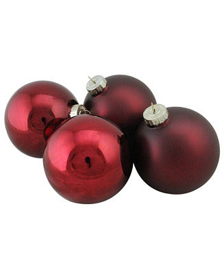 Northlight 4-Piece Shiny and Matte Burgundy Red Glass Ball Christmas Ornament Set 4" 100mm - Macy... | Macy's