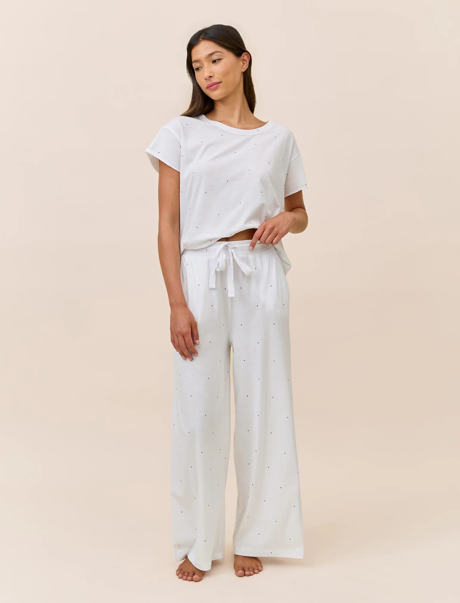 Jada Organic Cotton Knit Boxy Tee & Wide Leg Pant Set | Papinelle Sleepwear US