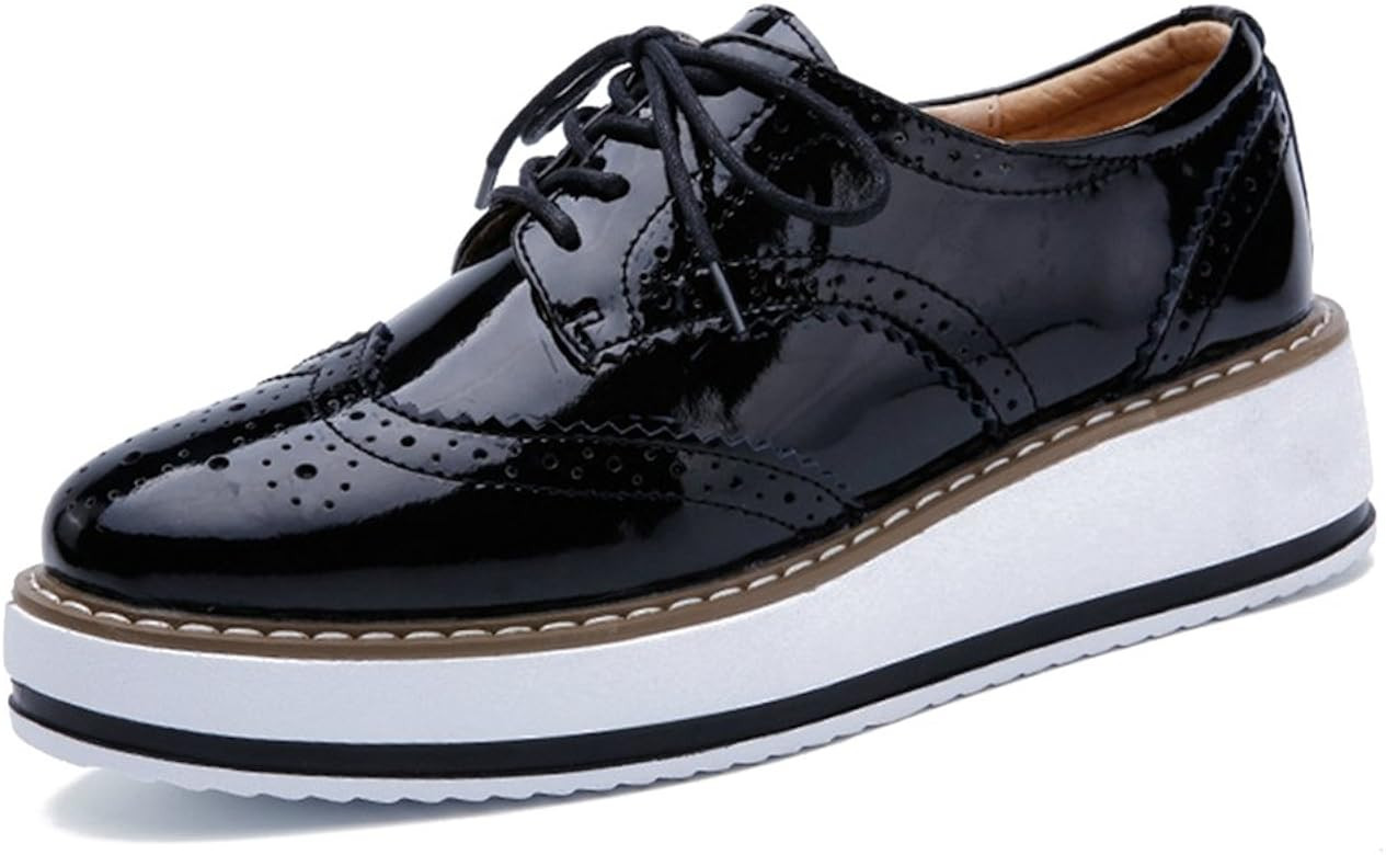 Women's Platform Lace-Up Wingtips Square Toe Oxfords Shoe | Amazon (US)