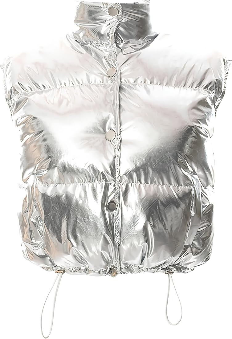 Flygo Women's Winter Crop Vest Metallic Quilted Down Vest Sleeveless Puffer Jacket | Amazon (US)