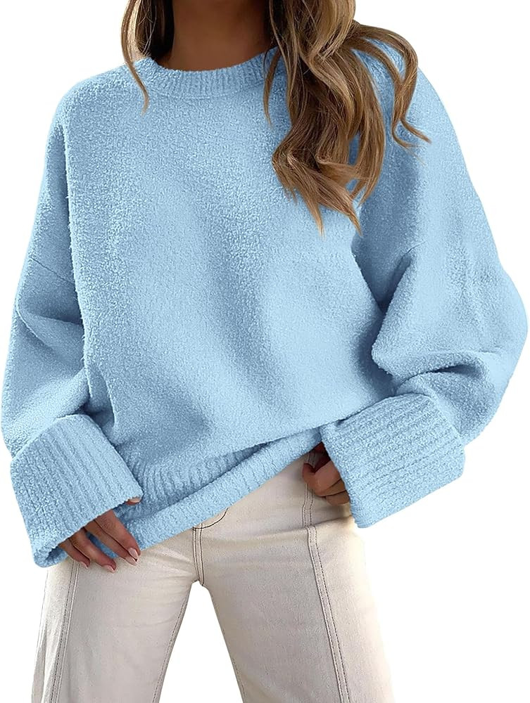 PRETTYGARDEN Women's Fall Oversized Sweaters Casual Crewneck Pullover Long Sleeve Fuzzy Chunky Kn... | Amazon (US)
