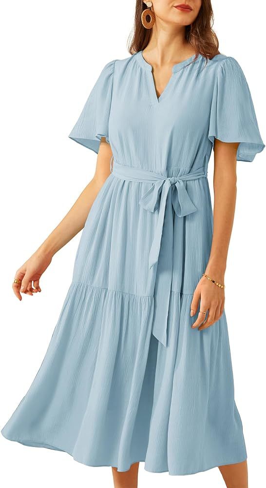 GRACE KARIN 2024 Women's Causal Summer A Line Dresses Flying Sleeves Maxi Ruffles Dress | Amazon (US)