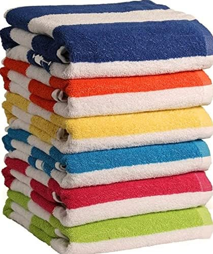 100% Cotton Bath Towel, Pack of 6, Cabana Stripe Beach Towels, Large Pool Towels (30" x 60”), H... | Amazon (US)