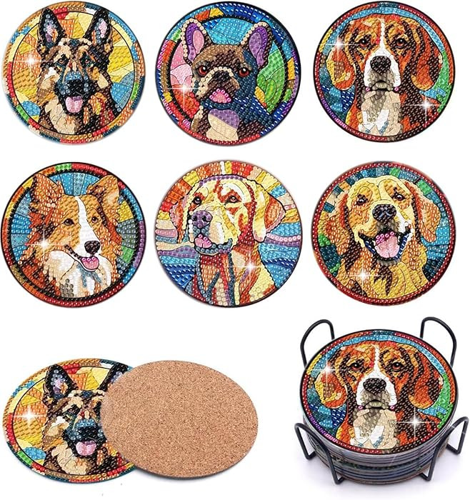 Puraikcmi 6pcs Dogs DIY Diamond Art Painting Kits Coasters with Holder, Diamond Coasters by Numbe... | Amazon (US)