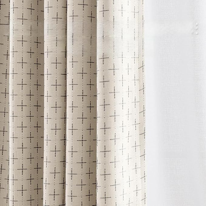 MIULEE 100% Blackout Decorative Linen Curtains with Geometric Pattern, Thick Woven Farmhouse Rust... | Amazon (US)