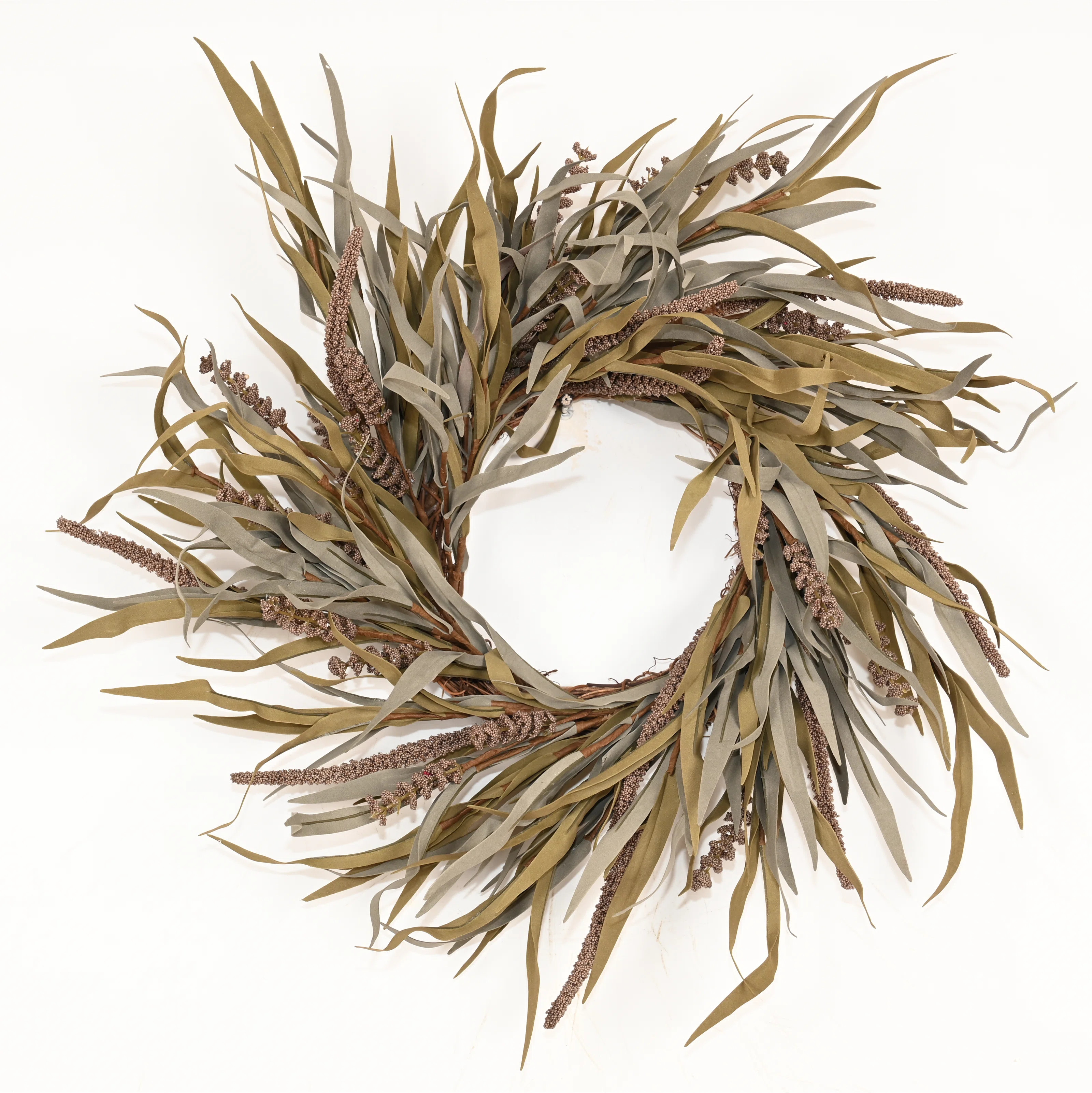Artificial Farmhouse Blossoms Cluster Fall Leaves Berry Front Door Wreath | Wayfair North America