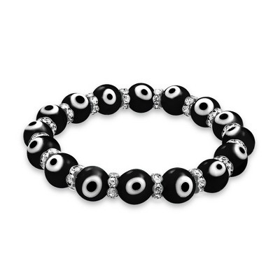 Bling Jewelry Turkish Black White Evil Eye Glass Bead Stretch Bracelet Crystal Rondelle Spacers Protection Gift Color - Black | Target