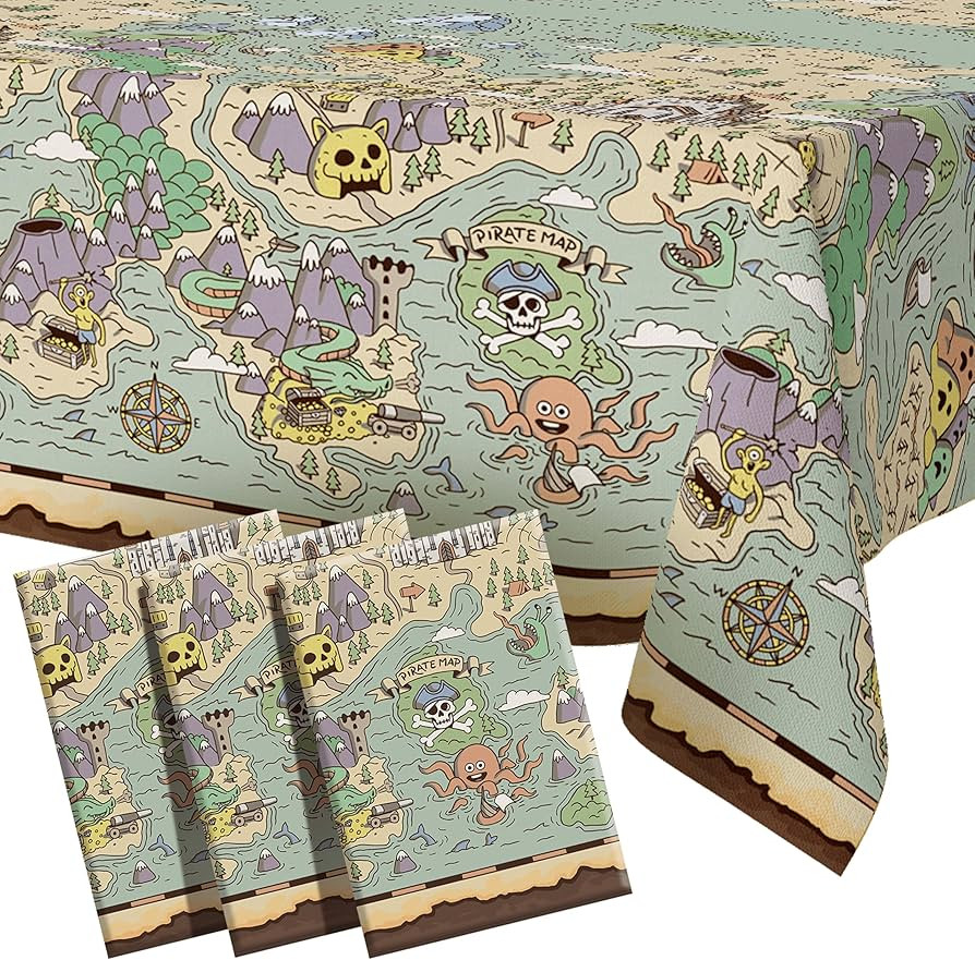 Pirate Tablecloth for Party Decor 3 Pcs – Disposable Rectangle Plastic Tablecloths with Pirate ... | Amazon (US)