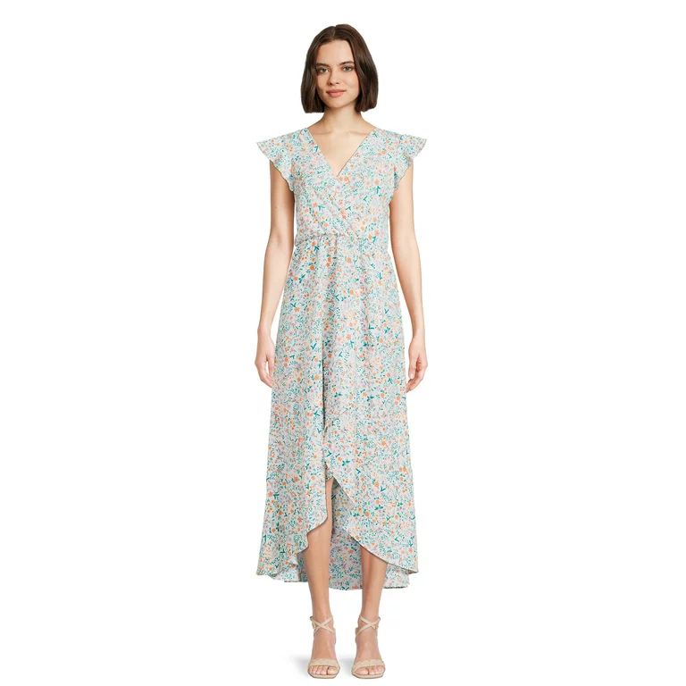 Nine.Eight Women’s Flutter Sleeve Faux Wrap Maxi Dress | Walmart (US)