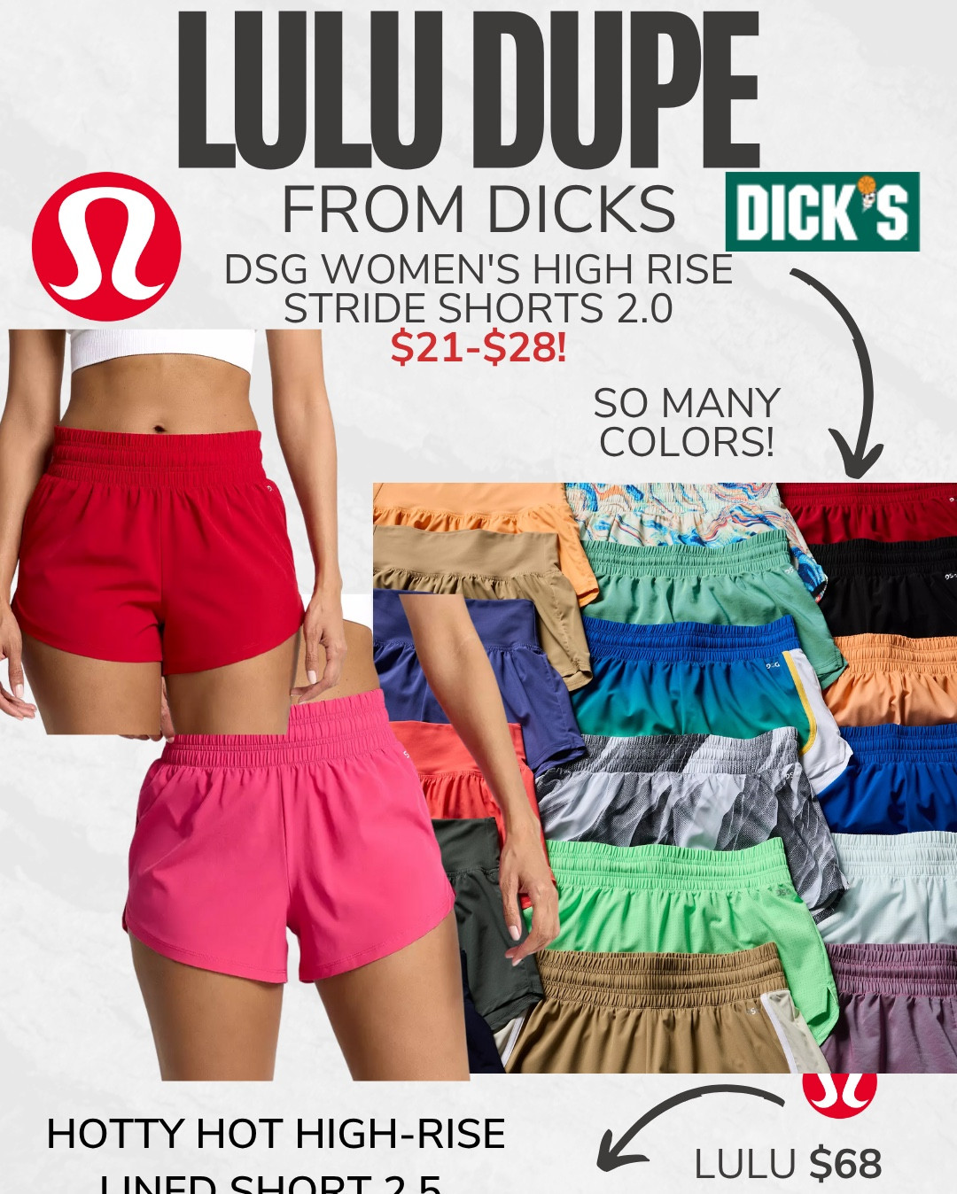Lululemon Hottie Hot shorts Dupe from Dick’s Sporting Goods 

#LTKFindsUnder50 #LTKOver40 #LTKStyleTip