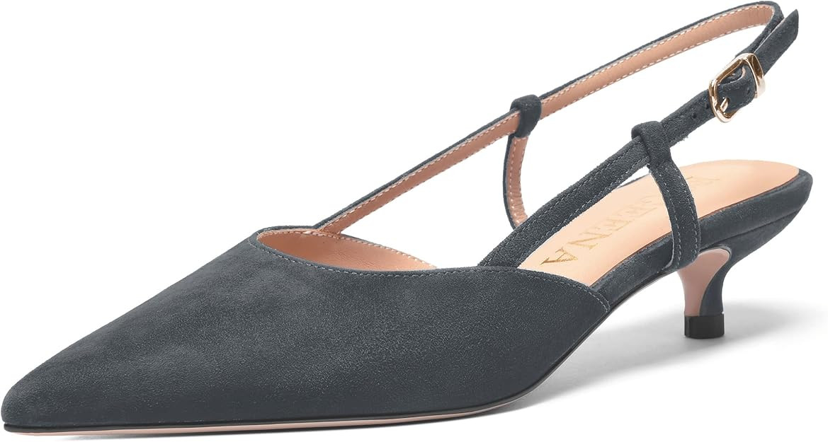 FOGEENA Womens Pointed Toe Evening Slip On Dress Suede Leather Slingback Kitten Low Heel Pumps Sh... | Amazon (US)