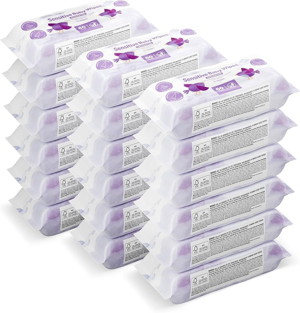 by Amazon Sensitive Baby Wipes,1080 Wipes, Unscented, 18 Pack of 60 | Amazon (UK)