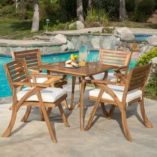 Outdoor Hermosa 5-piece Wood Dining Set by Christopher Knight Home | Bed Bath & Beyond