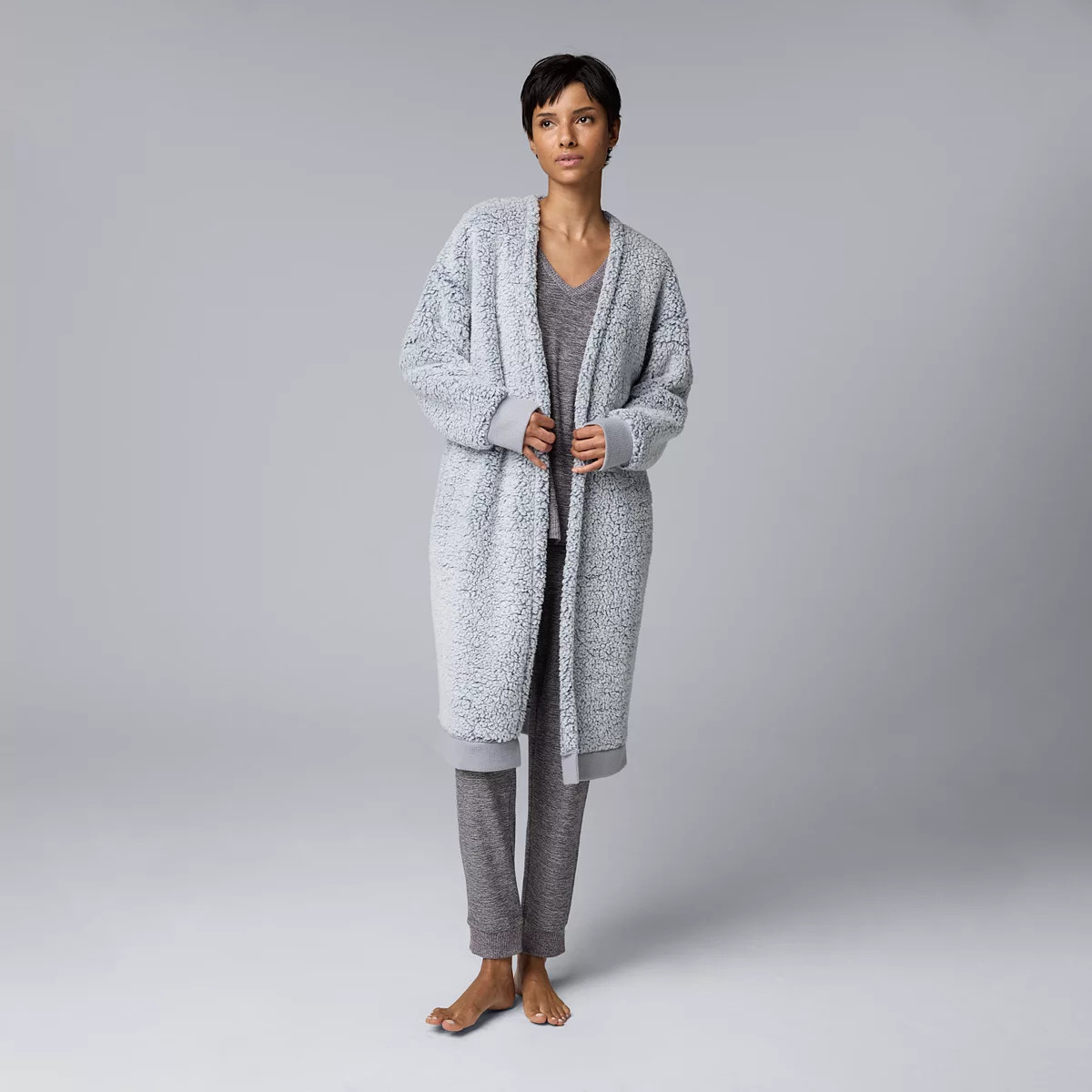 Women's Simply Vera Vera Wang Plush High-Pile Fleece Open-Front Long Cardigan | Kohl's