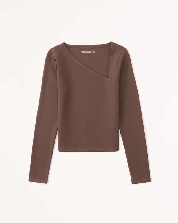 Women's Long-Sleeve Asymmetrical Ponte Top | Women's Tops | Abercrombie.com | Abercrombie & Fitch (US)