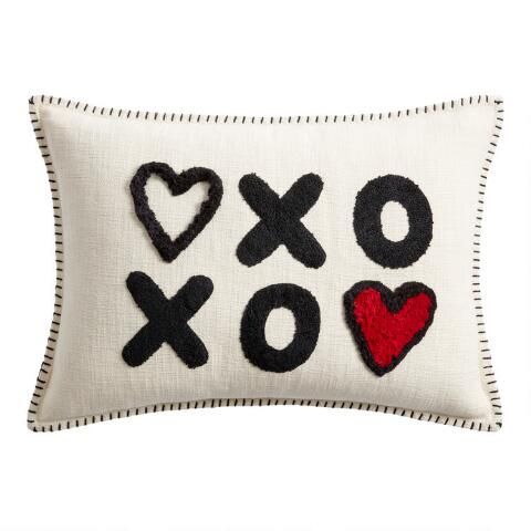 Ivory And Black Tufted XOXO Lumbar Pillow | World Market