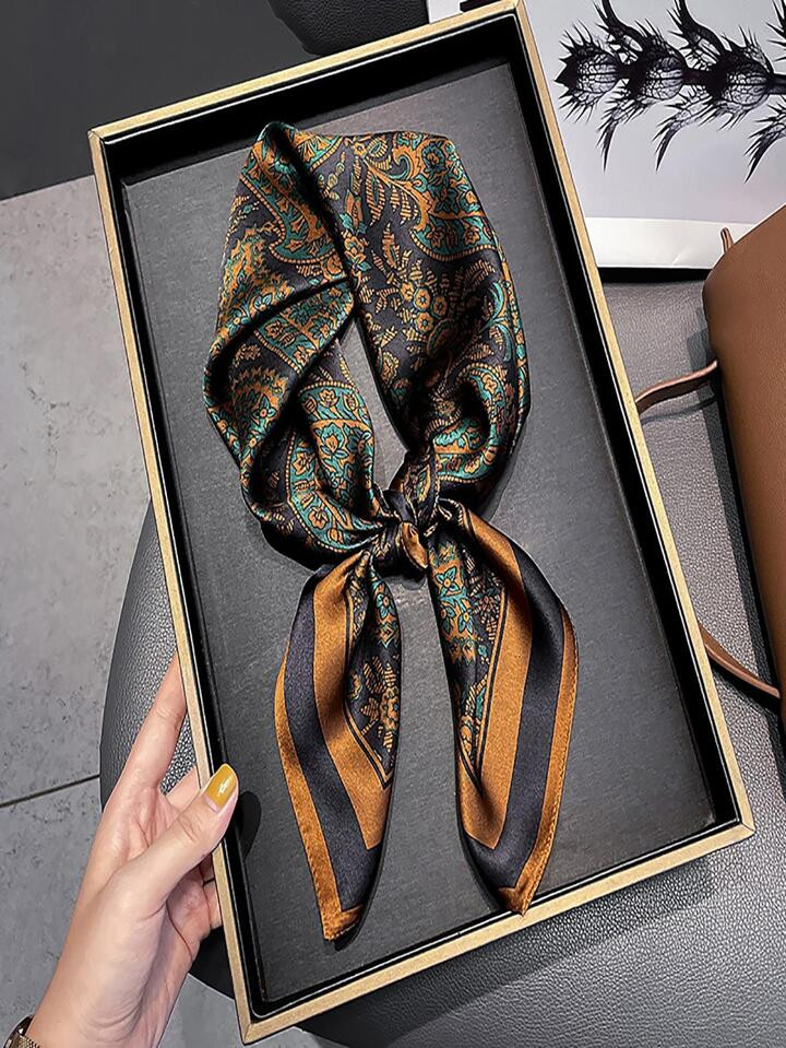 1pc 26.77 Inch Imitation Silk Floral Print Square Scarf For Women, Breathable Multi-Purpose Hairb... | SHEIN