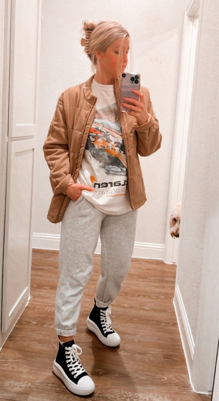 Sunday grunge-day 
Amazon Jacket 
Abercrombie tee 
Fabletics joggers 
Target sneaks on sale 

#LTKunder100 #LTKsalealert #LTKstyletip