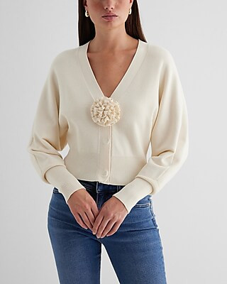V-Neck Rosette Cardigan | Express
