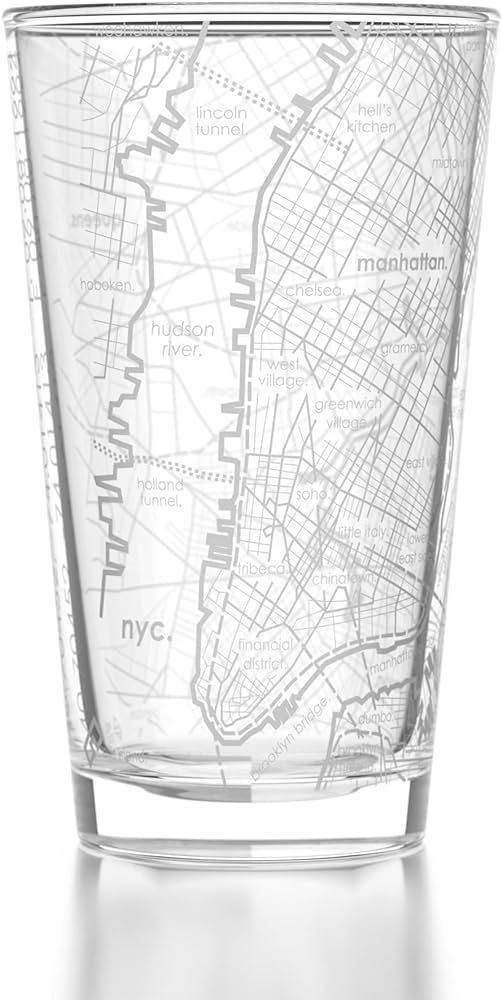 Well Told Engraved New York City Map Pint Glass Etched Beer Glass Gift (16 oz, Clear) City Map Pi... | Amazon (US)