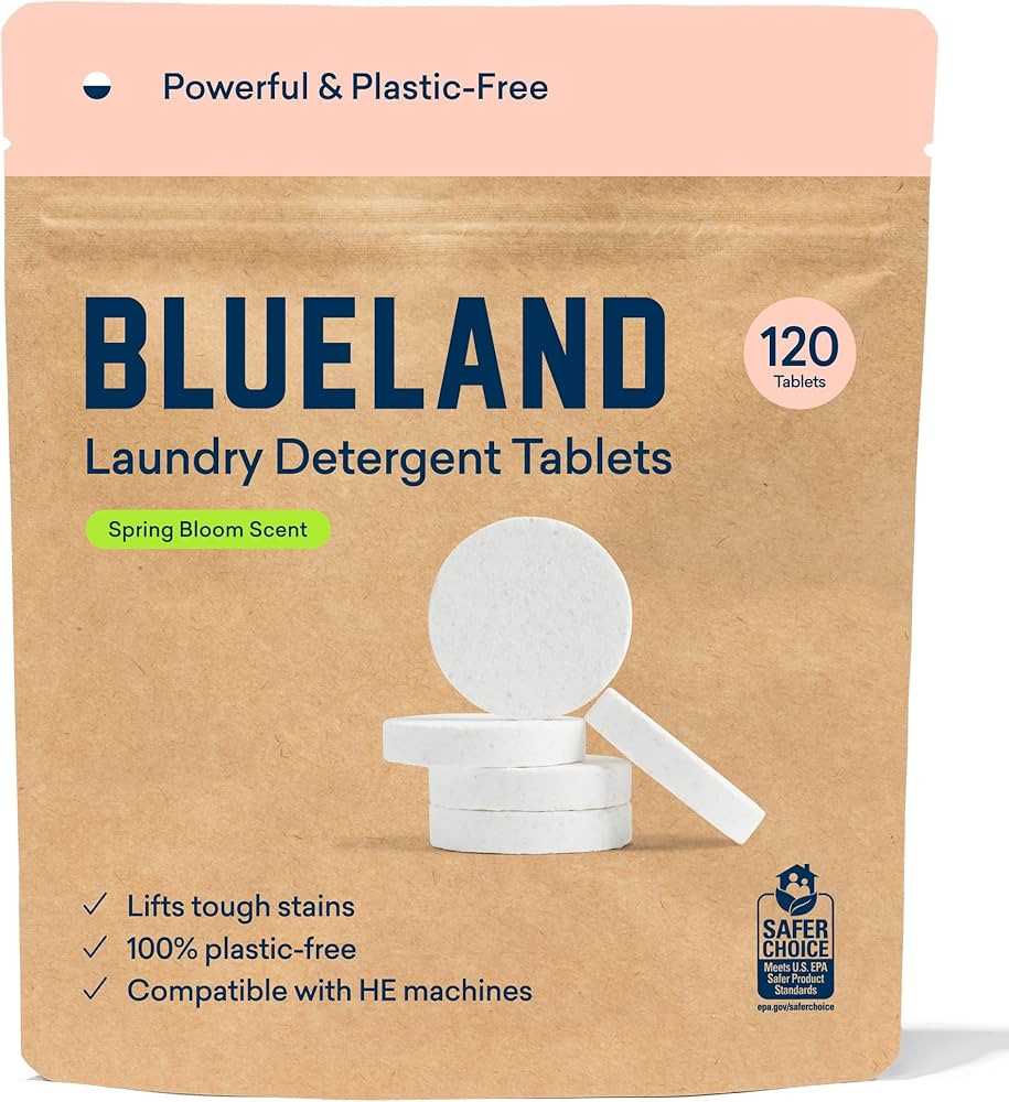 BLUELAND Laundry Detergent Tablets, 120 Count, Spring Bloom Scent, Plastic-Free Eco-Friendly Pods... | Amazon (US)