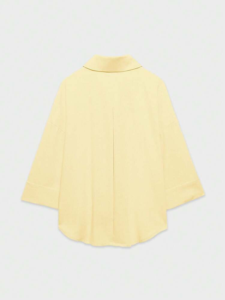 YROOE Fashion Casual Versatile Women's Blouse, Minimalist/Business Casual/Daily Commute/Elegant, Lightweight Loose Collar Long Sleeve Shirt - Light Yellow Summer | SHEIN
