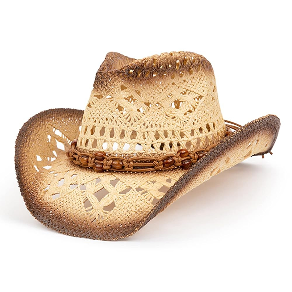 TOVOSO Straw Cowboy Hat for Women and Men with Shape-It Brim, Western Cowboy Hat, Orange/Beads - ... | Amazon (US)