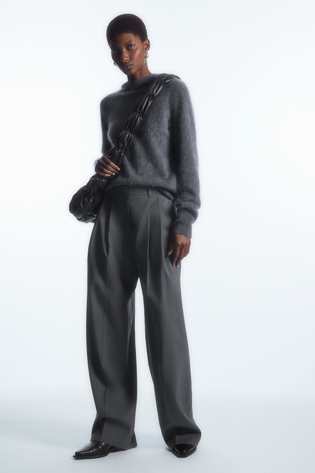 WIDE-LEG TAILORED WOOL PANTS - Gray mélange - Trousers - COS | COS (US)