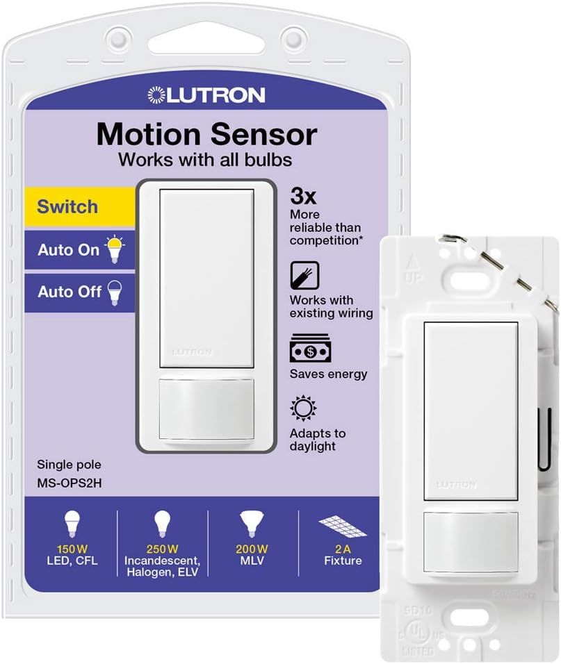 Lutron Maestro Motion Sensor Switch, No Neutral Required, 250 Watts, Single-Pole, MS-OPS2-WH, Whi... | Amazon (US)