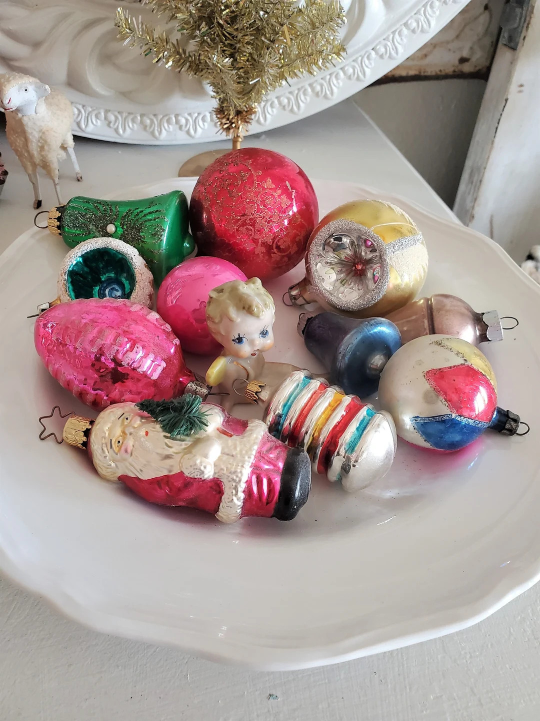 old vintage glass ORNAMENTS lot Christmas bulbs KITCHY, Indent ornament lot, antique Christmas | Etsy (US)