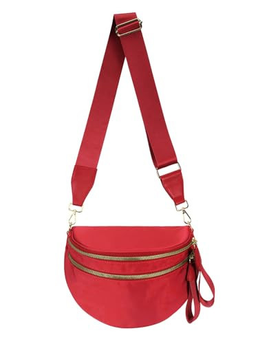 Pure Colour Crossbody Bag Bum Bag for Women,Spacious Purse Fanny Packs Belt Bag,Oversized Bum Bag (Colour Bum Bag-Red) | Amazon (US)