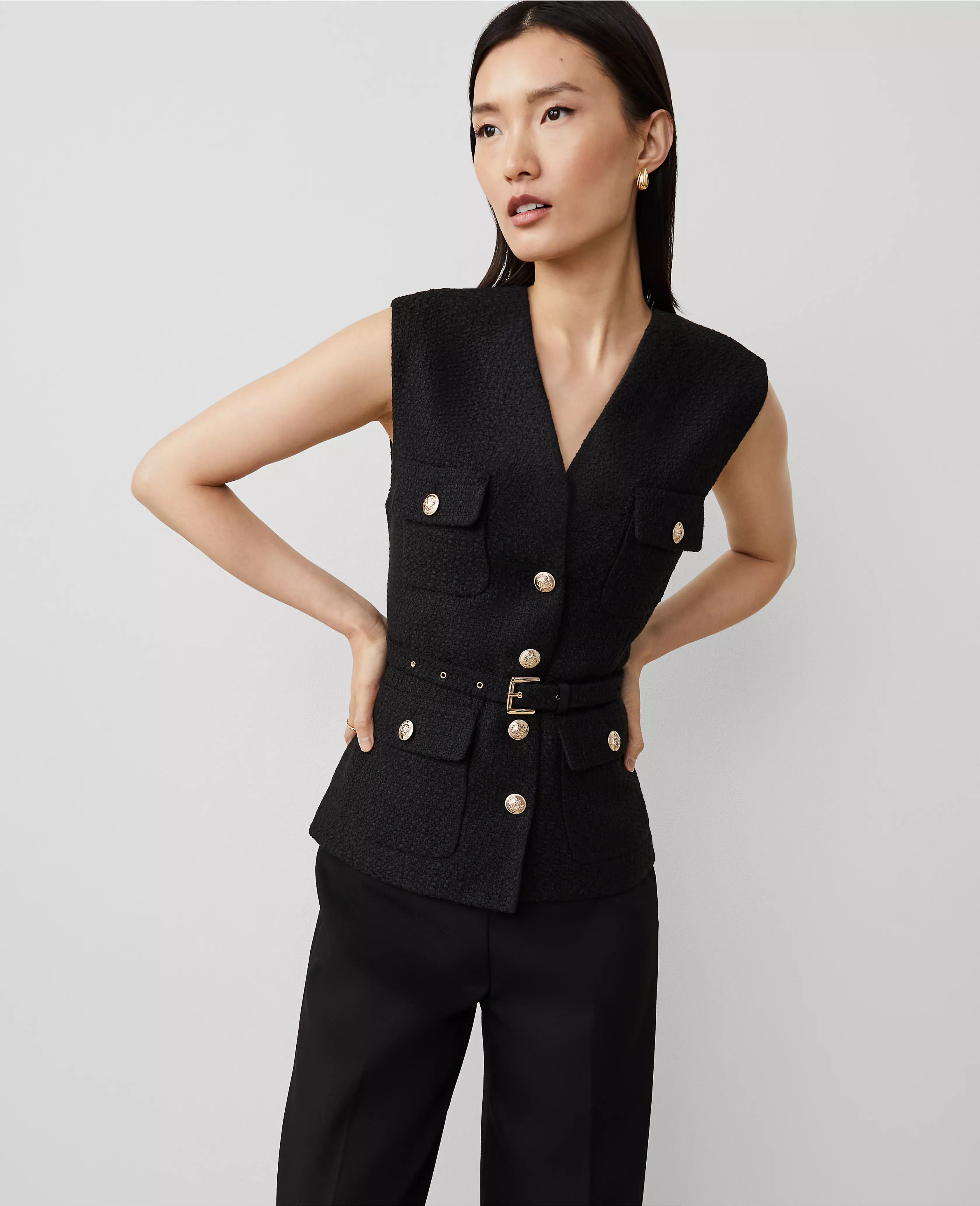 Tweed Belted Vest | Ann Taylor