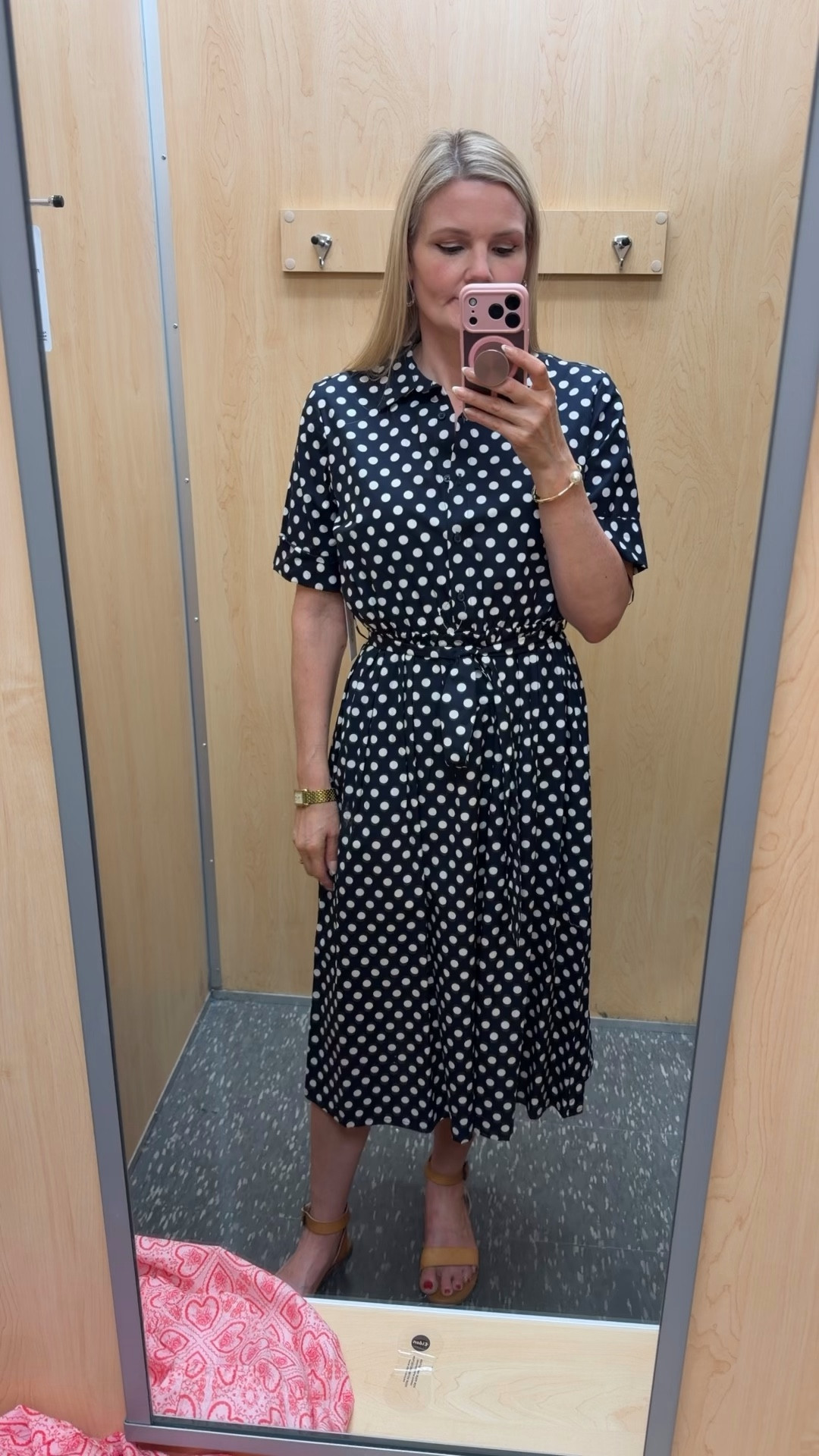 Polka dot button up shirt dress! Runs a bit big, can probably size down  

#LTKTall #LTKWorkwear #LTKOver40