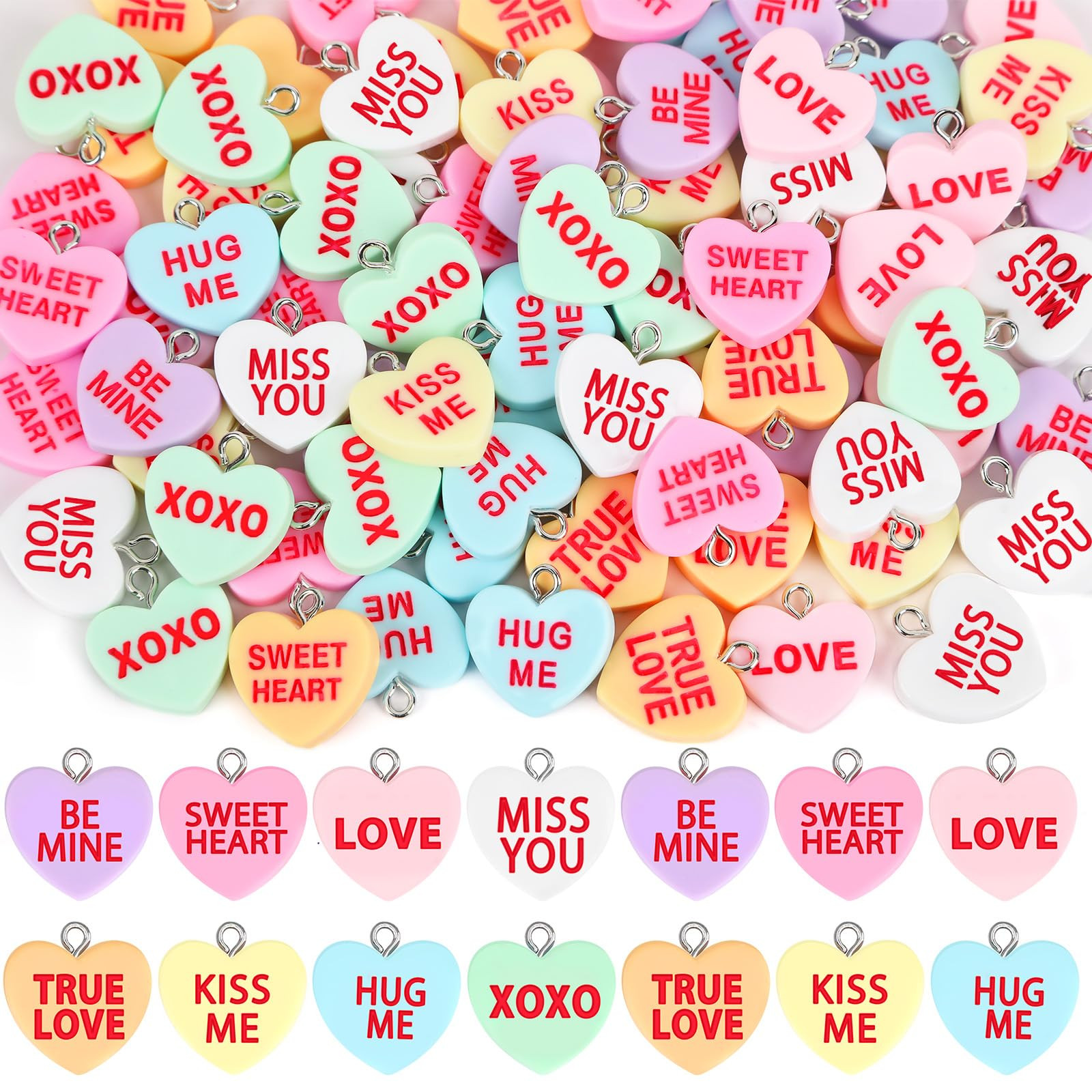 Jansun 80pcs Heart Charms Valentine Colorful Conversation Candy Pendant for Jewelry Making Women ... | Amazon (US)