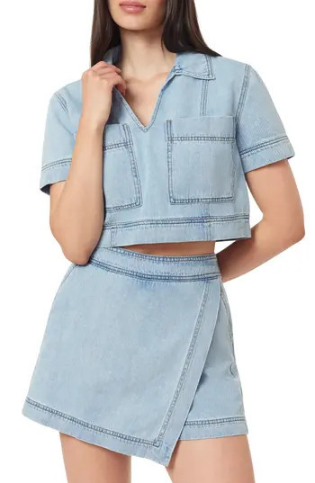 Kensie Short Sleeve Denim Crop Top in Logan at Nordstrom Rack, Size Large | Nordstrom Rack