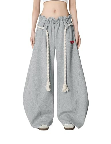 Aelfric Eden Super Baggy Barrel Sweatpants Wide Leg Pants for Women Men Casual Elastic Waist Unisex Lantern Trouser Pants Grey Red XS | Amazon (US)